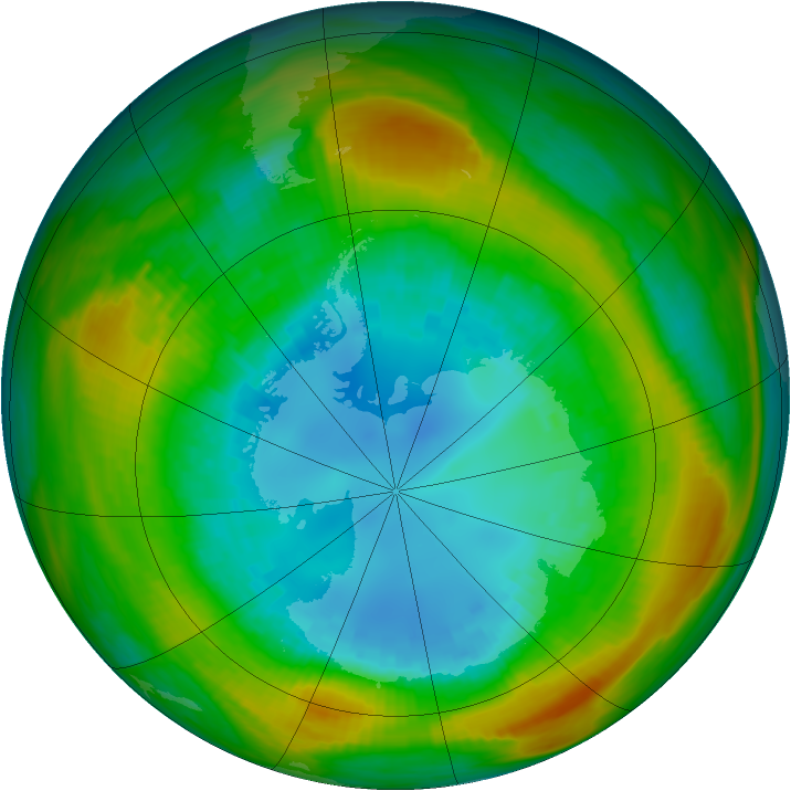 Antarctic ozone map for 25 August 1980